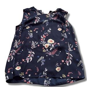Twik Floral Sleeveless Blouse | Navy Zip Back Tank Top Size Small